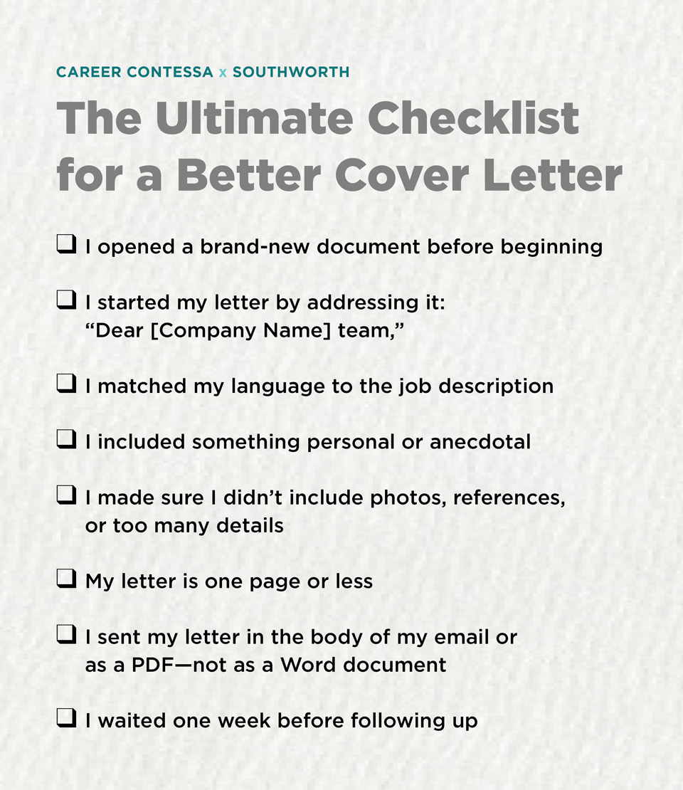 cover letter and checklist